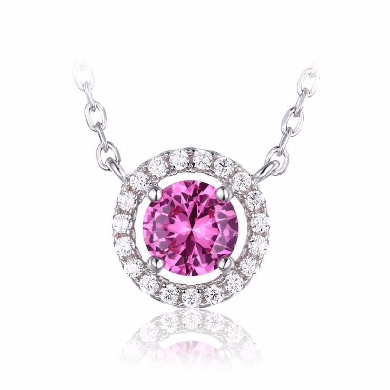 Hc10951 3 Ct Round Cut Pink-aaa Sapphire With Diamond Necklace Pendant, White Gold 14k Pink-g - Aaa & Vvs1 Clarity