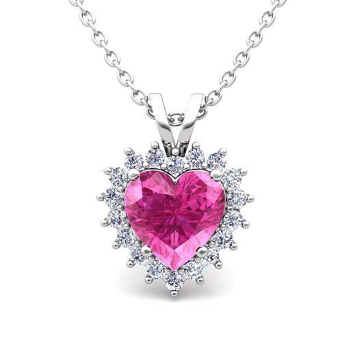 Hc10952 3.5 Ct Heart Cut Pink Sapphire With Diamond Women Necklace Pendant Gold 14k Pink-g - Aaa & Vvs1 Clarity
