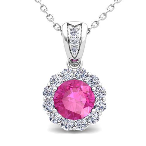 Hc10953 2.50 Ct Pink Round Cut Sapphire With Diamond Women Necklace Pendant, White Gold 14k Pink-g - Aaa & Vvs1 Clarity