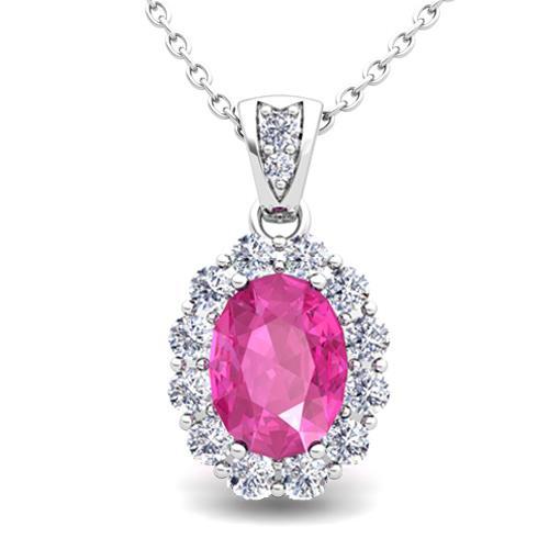 Hc10954 2.50 Ct Oval Shaped Pink Sapphire With Diamond Lady Necklace Pendant, White Gold 14k Pink-g - Aaa & Vvs1 Clarity