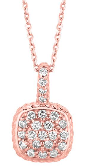 Hc11004 0.46 Ct Round Diamond Pink Gold Diamond Square Necklace Pendant - Color G-h - Vs2 & Si Clarity
