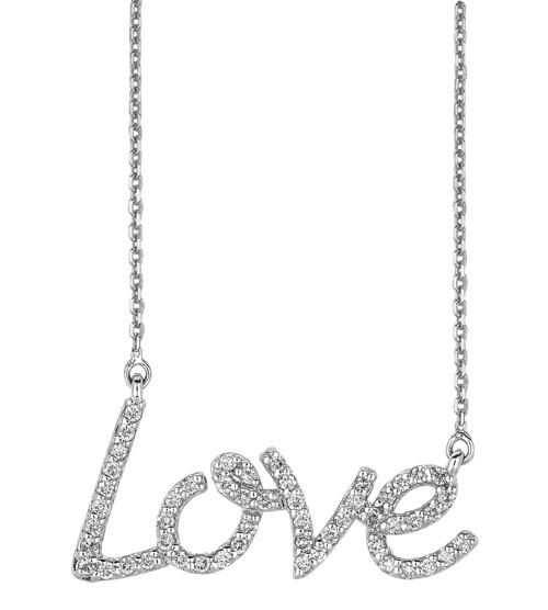 Hc11020 0.50 Ct Round Brilliant Diamond Love Pendant Necklace, Gold 14k - Color G-h - Vs2 & Si Clarity