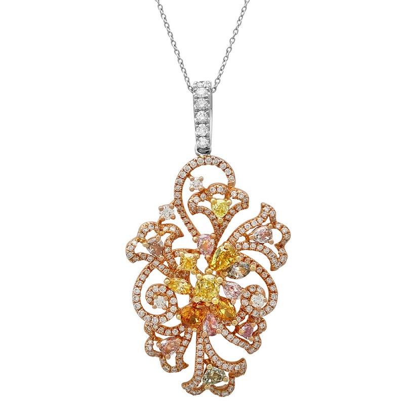 Hc12001 3.30 Ct Multi Diamonds 18k White Gold Pendant Necklace Fancy Yellow, Pink-f - Vvs1 Clarity