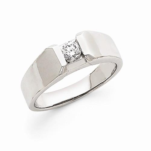 10017 Diamond Solitaire Mens Ring - 14k White Gold, Size 10