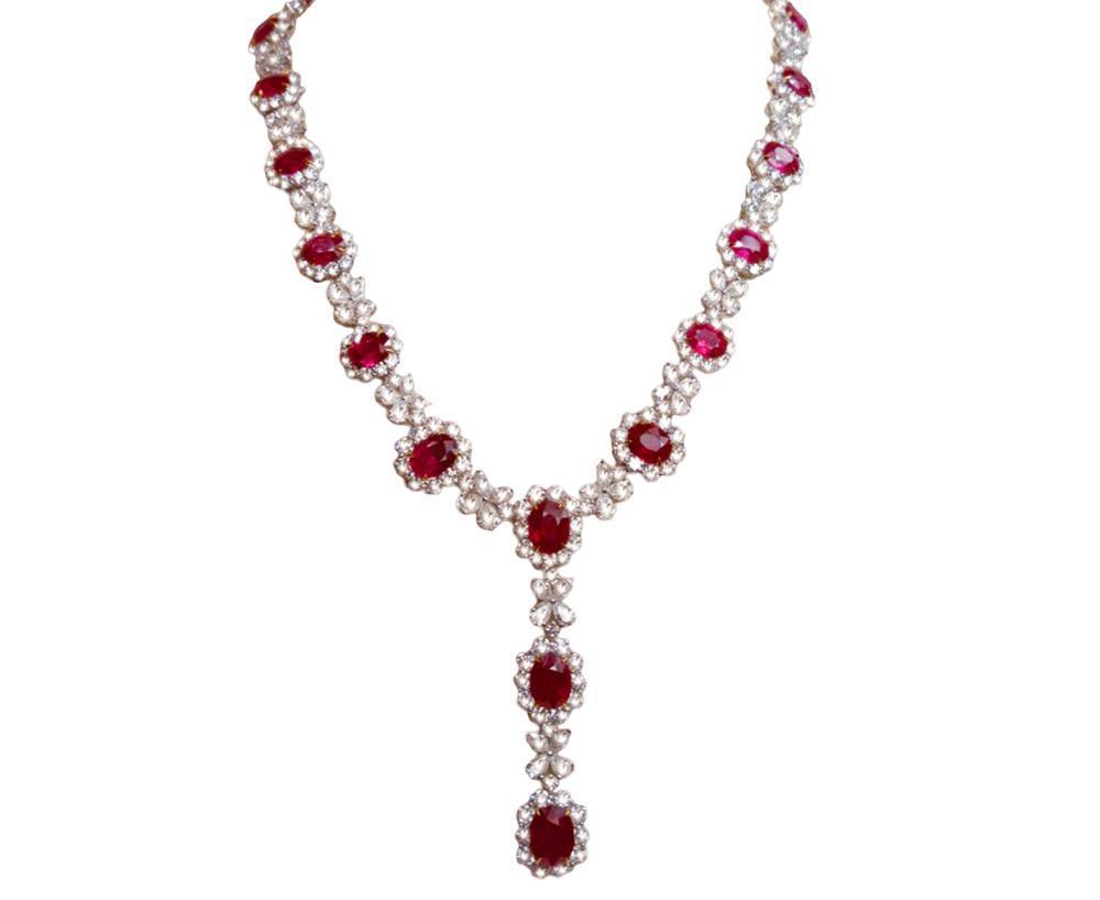 3702 83.01 Ct Platinum Diamonds Ruby Pandant Bridal Necklace