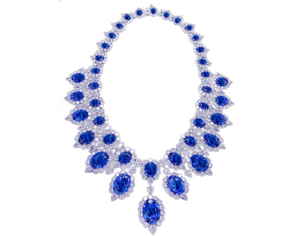 4529 291.17 Ct Platinum Blue Sapphire & White Diamonds Big Lady Necklace