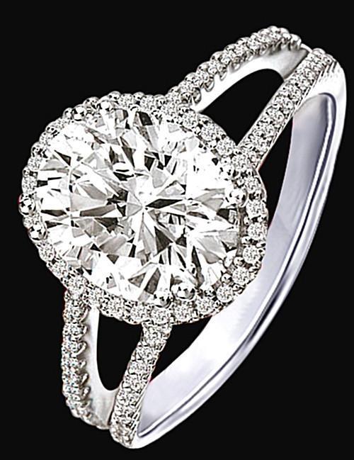 13959 2.51 Ct 14k Halo Diamonds Engagement Ring - Double Shank White Gold