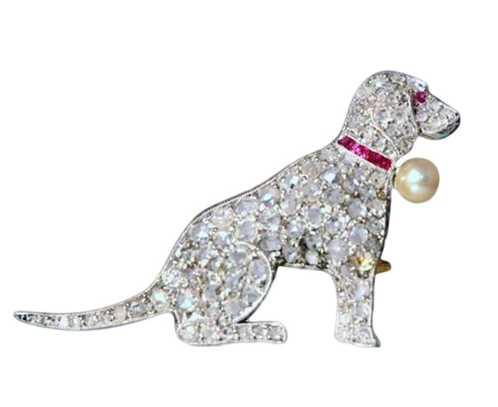 Hc13052 1.50 Ct Round Diamonds Memorable Dog Pendant, White Gold 14k