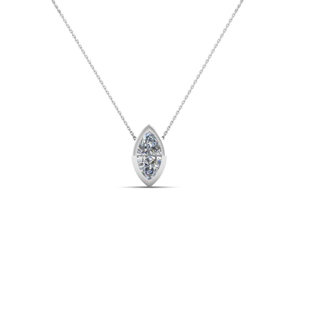 HC11113 1.00 CT Solitaire Marquise Cut Diamond Pendant Necklace - 14K White Gold