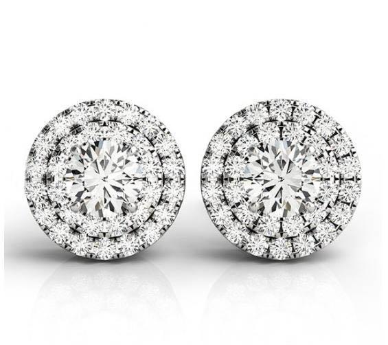 3.50 CT Double Halo Round Diamonds Lady Studs Earrings - 14K White Gold