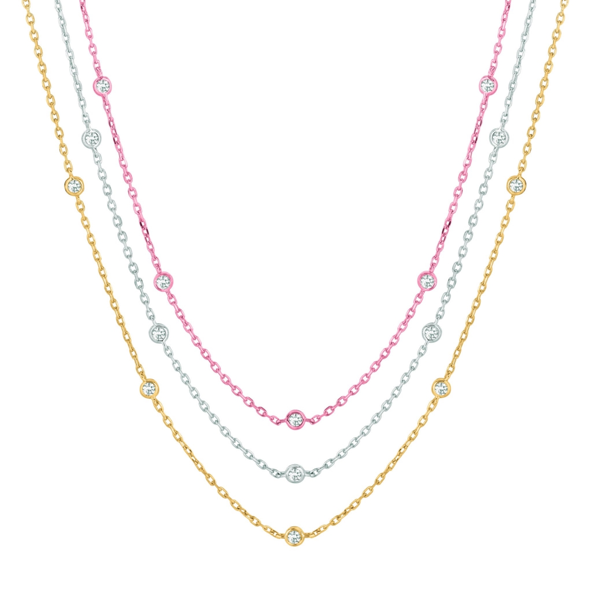 Hc11382 4.5 Ct 10 Pointer 3 Strand Diamond Necklace - 14k Pink, White & Yellow Gold