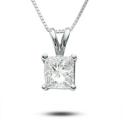 Hc10256 14k Womens Gold Beautiful Princess Shape Diamond Pendant Necklace Prong Set
