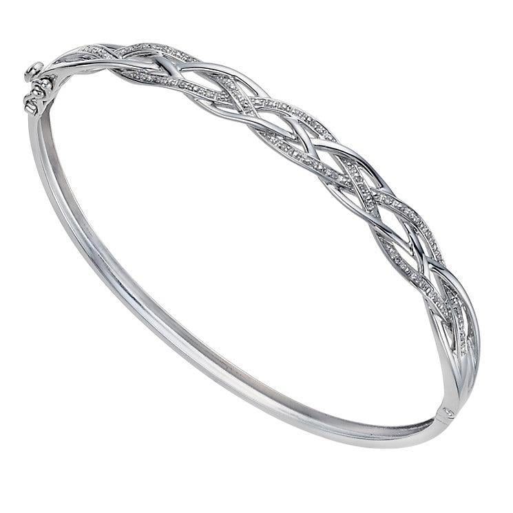 40775 2 Carat Round Brilliant Cut Diamonds Lattice Bangle Bracelet - 14k White Gold