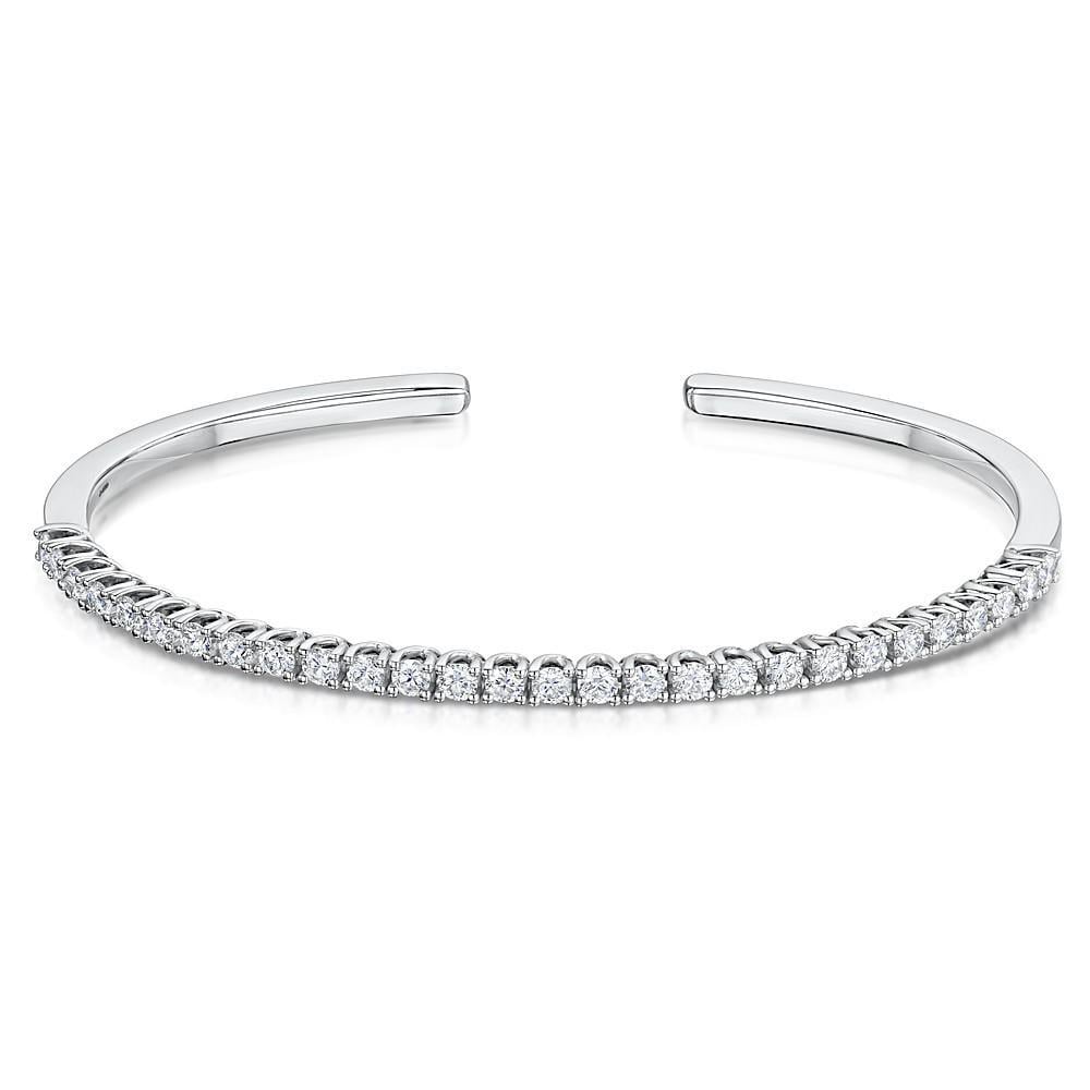 40766 7 Carat Round Brilliant Cut Diamond Bangle Bracelet - 14k Solid White Gold