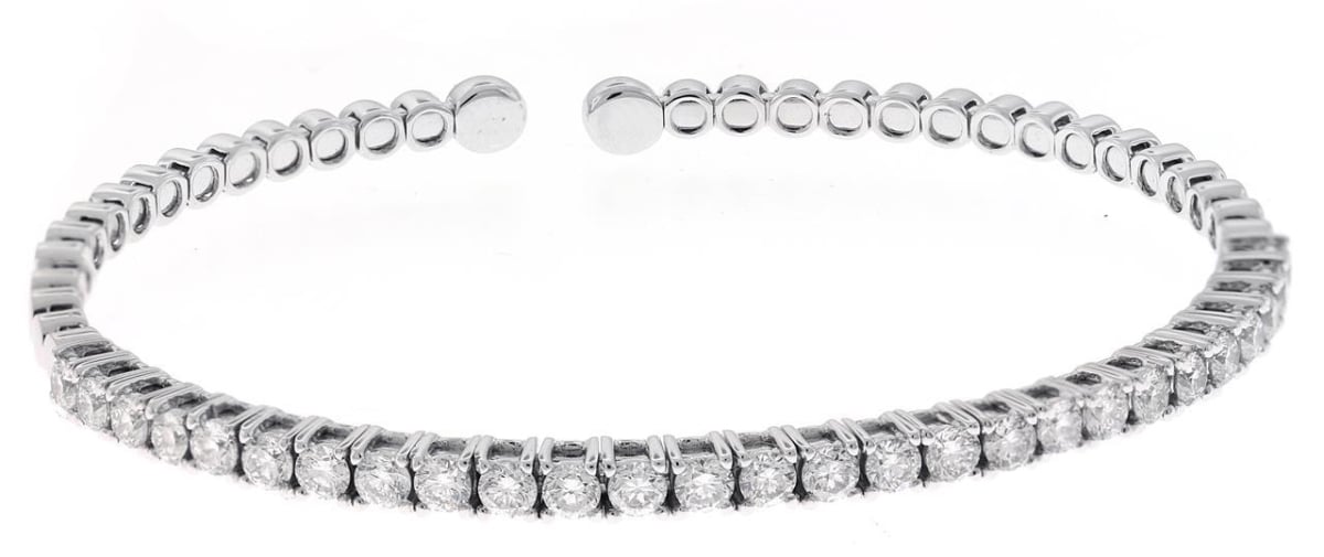 40750 14k White Gold Jewelry 6.75 Carat Prong Round Diamond Bangle Bracelet