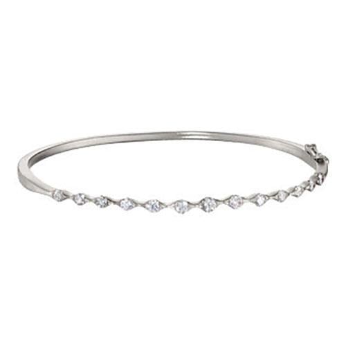 40741 14k White Gold Prong Set Round Cut Diamond Bangle Bracelet