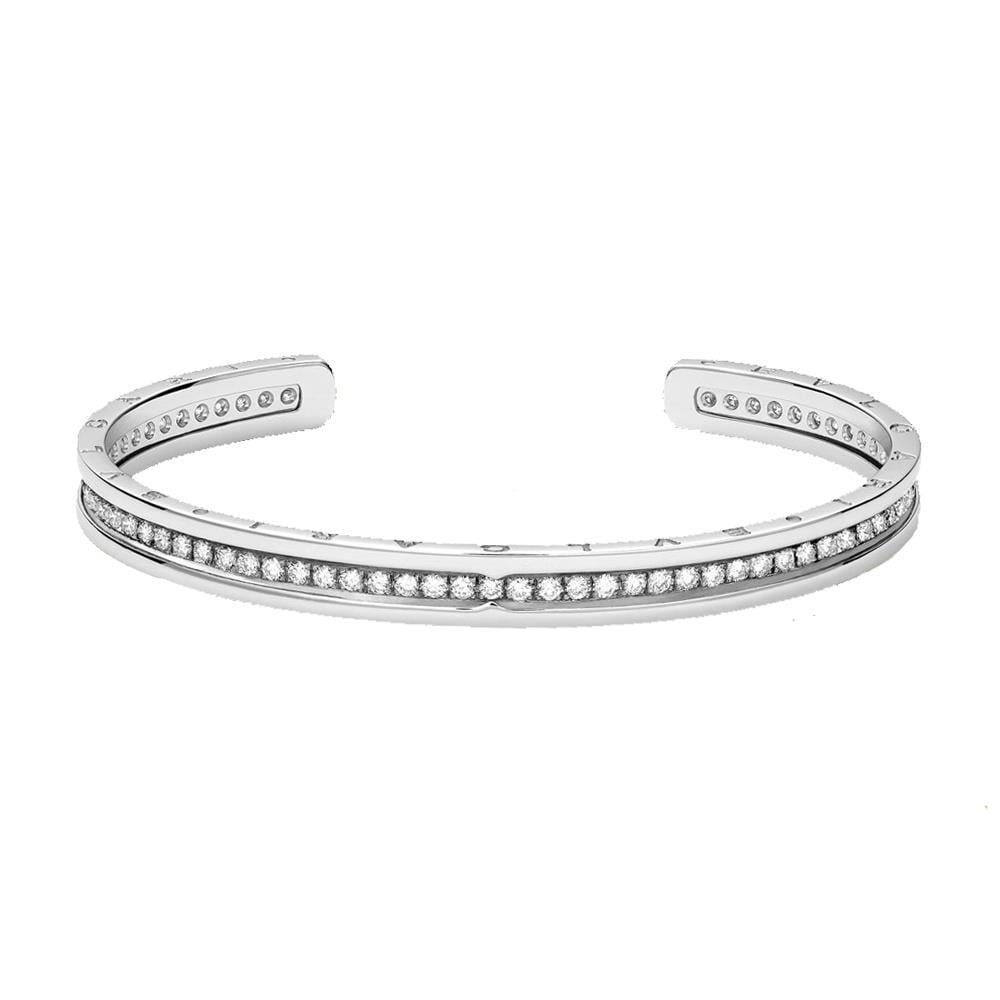 40739 14k White Gold 6.4 Carat Round Diamond Women Cuff Bangle Bracelet