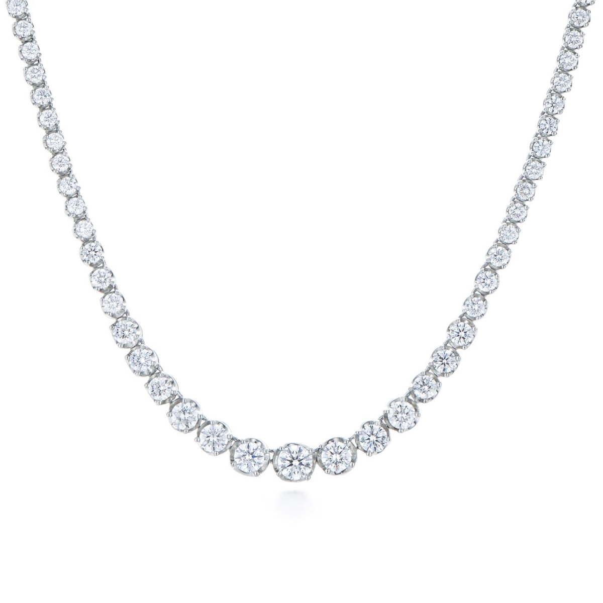 40594 15 Carat Round Cut Sparkling Diamonds Ladies Necklace - 14k White Gold
