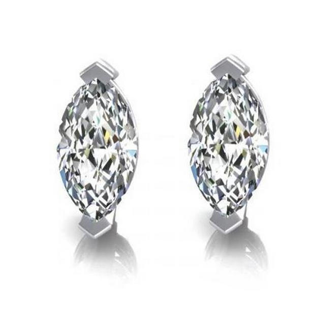 1 CT Marquise Cut Diamond Stud Earring, 14K White Gold