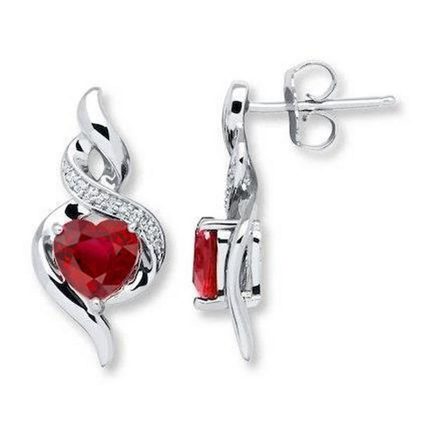 2.60 CT Womens Ruby & Diamonds 14K White Gold Stud Earrings