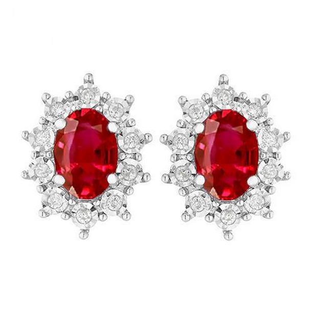 Oval Cut Ruby 5.10 CT Gemstone Cluster Stud Halo Earrings