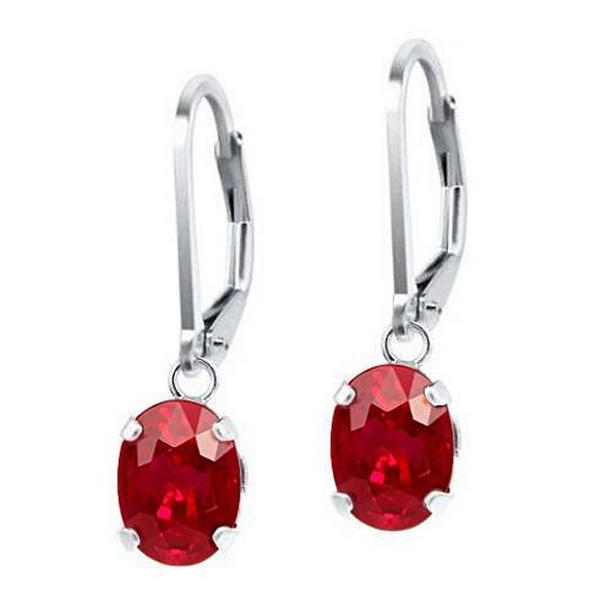 2 CT Oval Cut Ruby Gemstone Hoop Earrings, White Gold