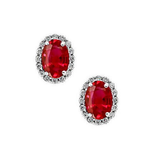 52709 2.32 CT White Gold Red Ruby with Round Diamond Halo Earrings