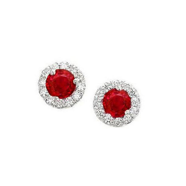 White Diamonds 5.90 CT Red Ruby with Stud Halo Earrings, 14K Gold
