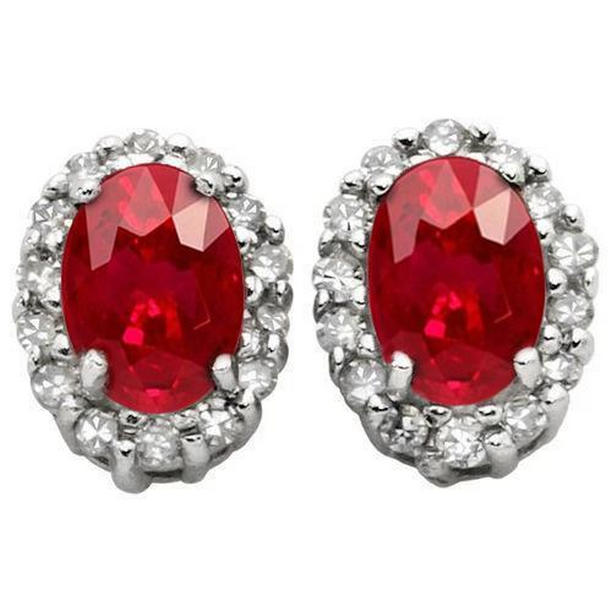 14K White Gold 6.80 CT Ruby with Diamonds Stud Earrings