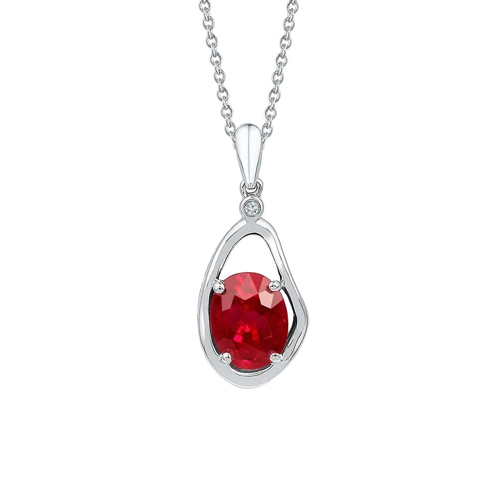 62300 2.55 CT Ruby & Diamonds Pendant Necklace with Chain, 14K White Gold