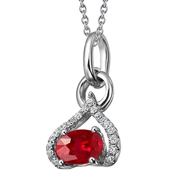 62301 5.60 CT Ruby & Diamonds Heart Shape Pendant Necklace, 14K White Gold