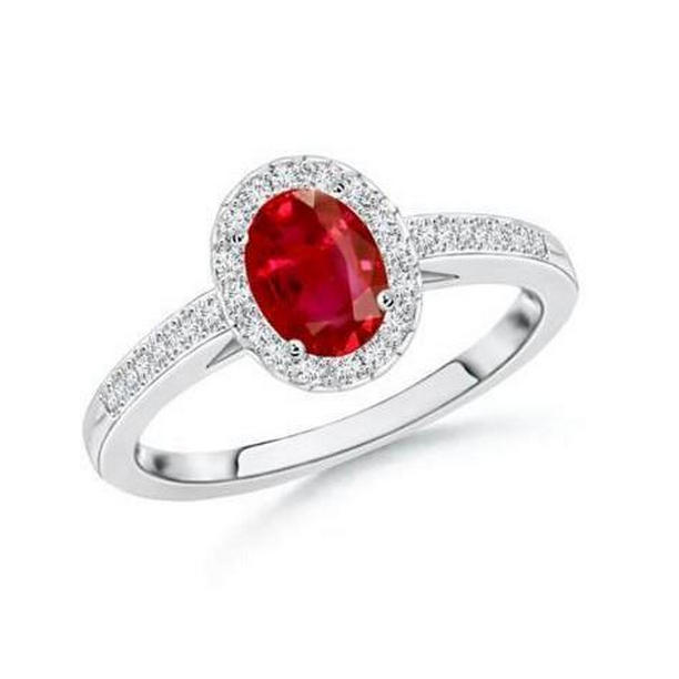 62316 Solitaire with Accent 3.85 CT Ruby & Diamonds 14K White Gold Ring, Size 6.5