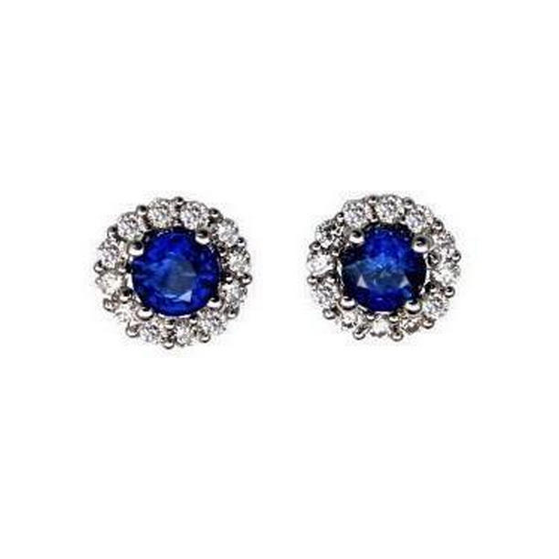 53090 White Gold Blue Sapphire & Round Cut 3.10 CT Diamond Lady Studs