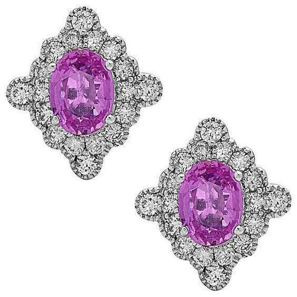 White Gold Womens 22 CT Pink Kunzite Diamond Stud Halo Earrings