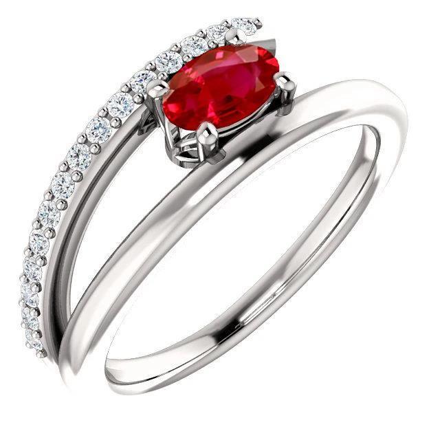 62431 2 CT Red Ruby with Diamonds Ring, 14K White Gold - Size 6.5