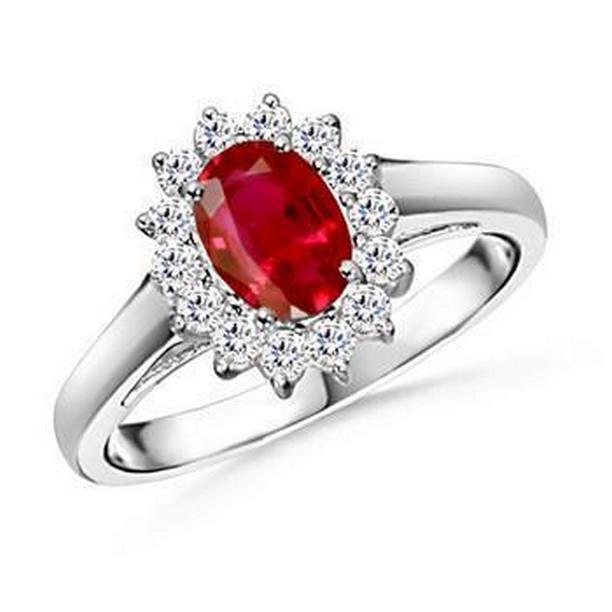 62432 5.5 CT Oval Cut Ruby White Gold Lady Diamond Ring, Size 6.5