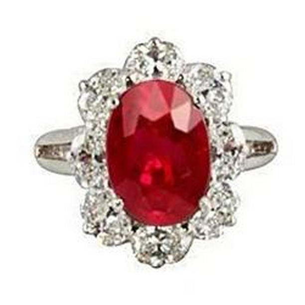 62443 14K White Gold Lady Ruby & Diamonds 5.90 CT Wedding Ring, Size 6.5