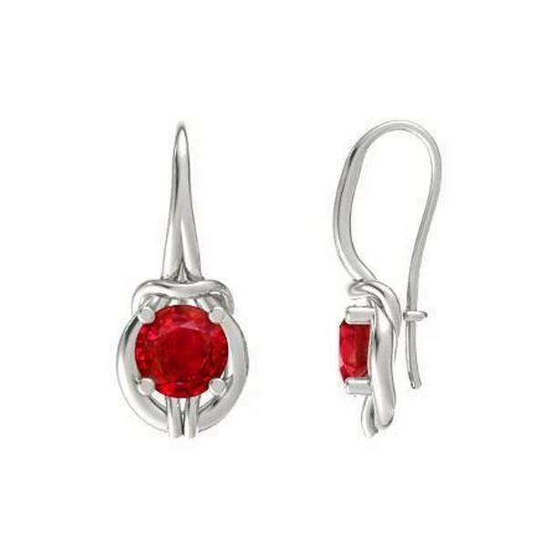 Round Cut 5 CT Red Ruby Lady Dangle Earrings, 14K White Gold