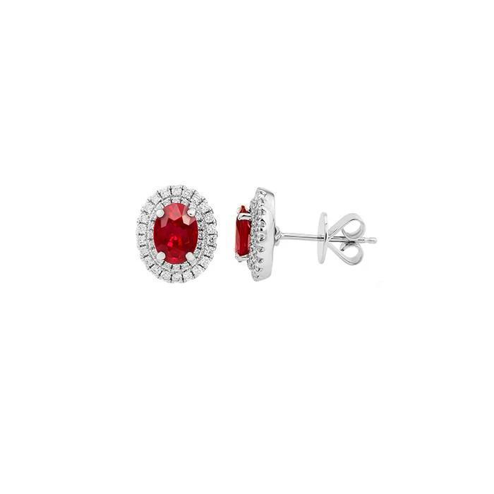 Prong Set 5 CT Ruby & Diamond Lady Stud Halo Earrings