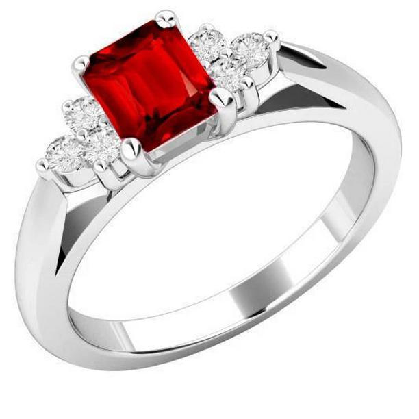 63887 Red Ruby & Diamonds 3.40 CT Ring, 14K White Gold - Size 6.5