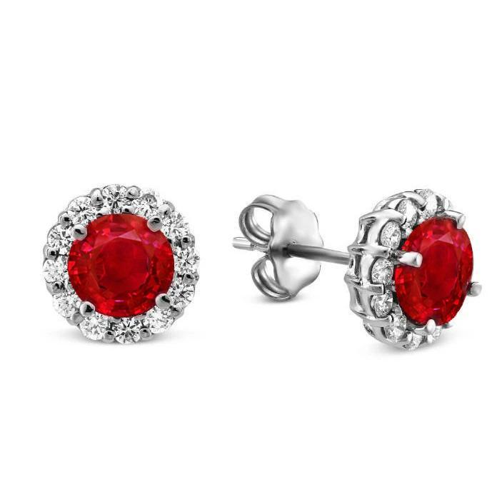 5.30 CT Round Ruby with Diamonds Stud Earrings, White Gold