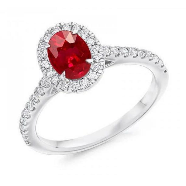 40145 7.35 CT Oval Ruby with Round Diamonds Ring, 14K White Gold - Size 6.5