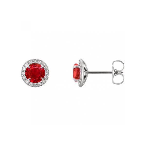 4.30 CT 14K White Red Ruby & Diamonds Stud Halo Earrings