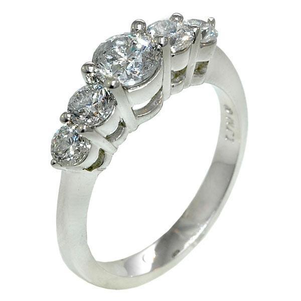 Five Stone Diamond 3 CT Basket Set Engagement Ring, 14K White Gold - Size 6.5
