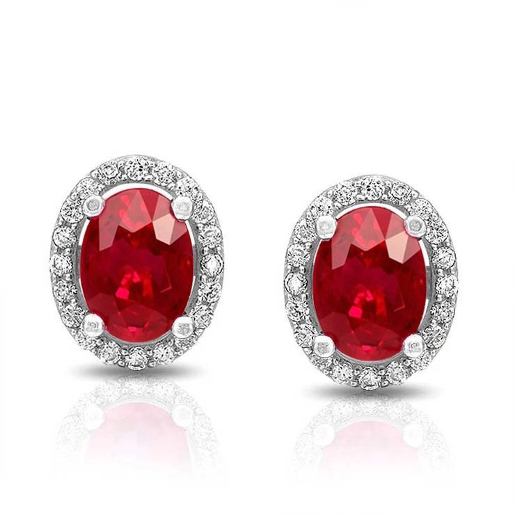 59415 Womens 5.40 CT Ruby with Diamonds Stud Earrings, 14K White Gold