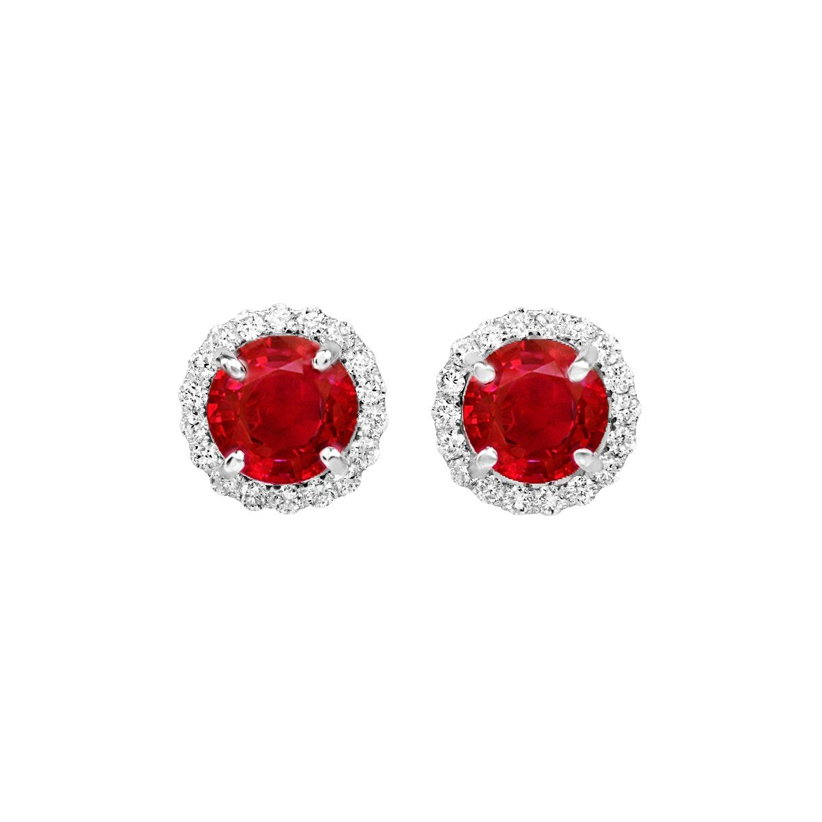 59417 14K White Gold 4.50 CT Round Ruby & Diamonds Stud Earrings
