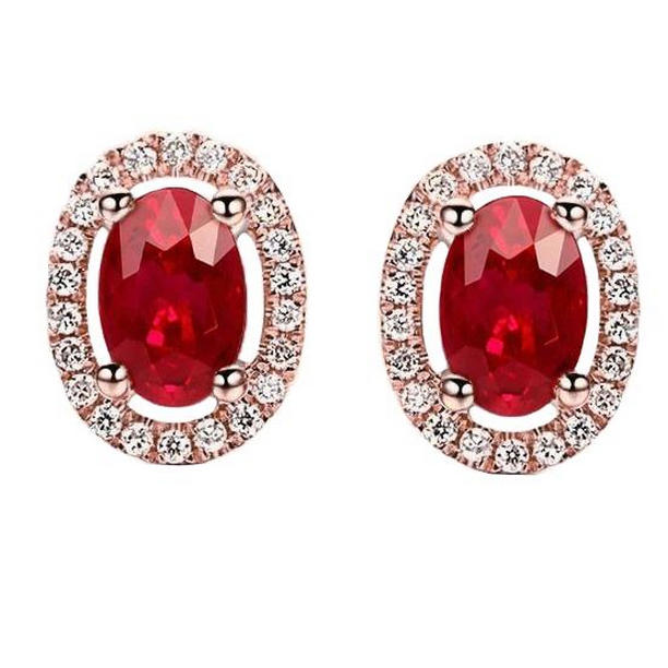 14K Rose Gold Ruby & Diamonds 6.50 CT Ladies Stud Earrings