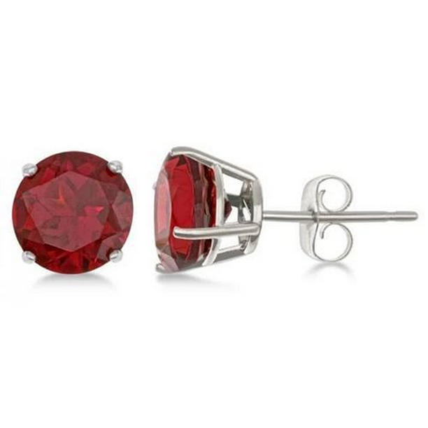 Prong Set 6 CT Ruby Lady Stud Earrings, 14K White Gold