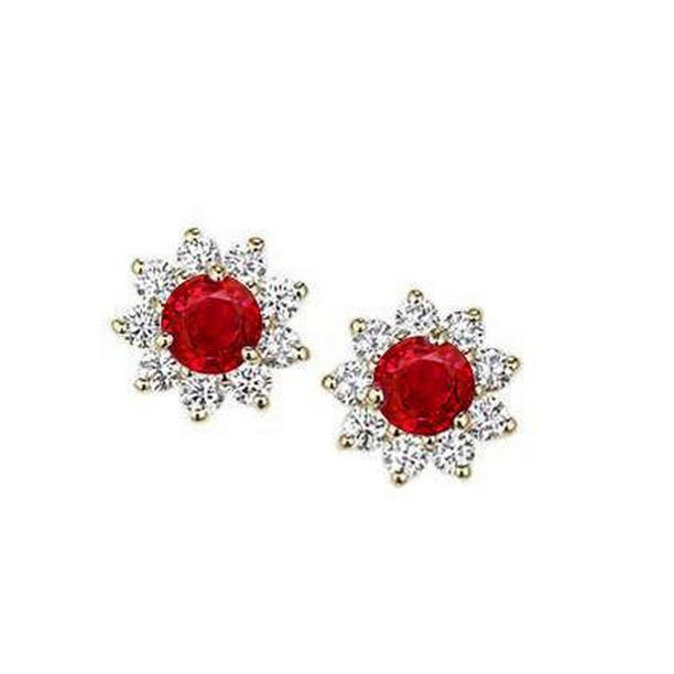 5.60 CT Red Ruby with Diamonds Stud Earrings, 14K Gold