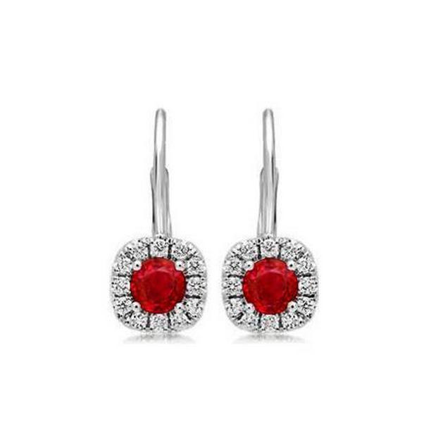 Ladies 4.40 CT Ruby & Diamonds Dangle Earrings, 14K White Gold